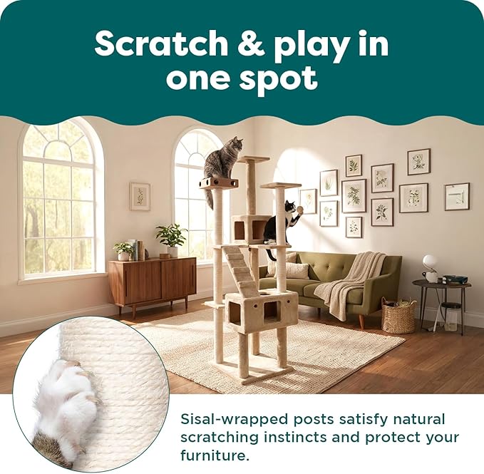 FurHaven 69.3" Tall Cat Scratching Post Tower - Image 4