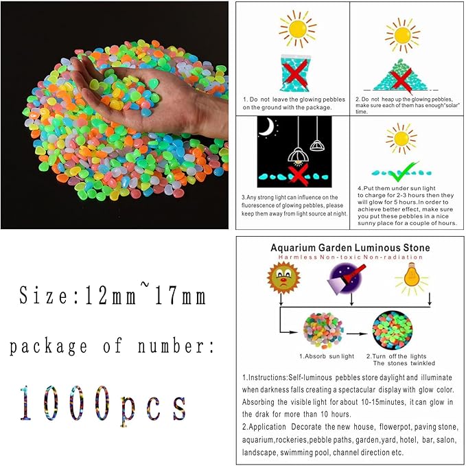 Glow in The Dark Stones 1000 Pcs Glow Pebbles Aquarium Rocks - Image 3