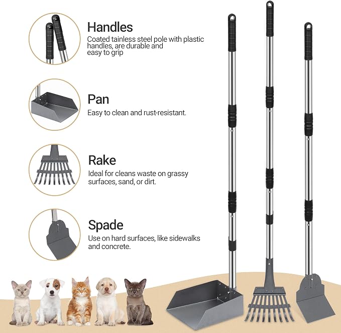 Heeyoo Dog Pooper Scooper, Dog Poop Tray and Rake Set, Pet Waste Removal Scoop - Image 2