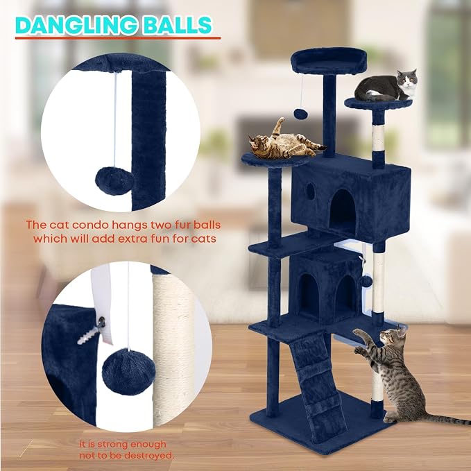 FDW | 70" Cat Tree Tower | Navy Blue | Multi-Level Indoor Activity Center - Image 3