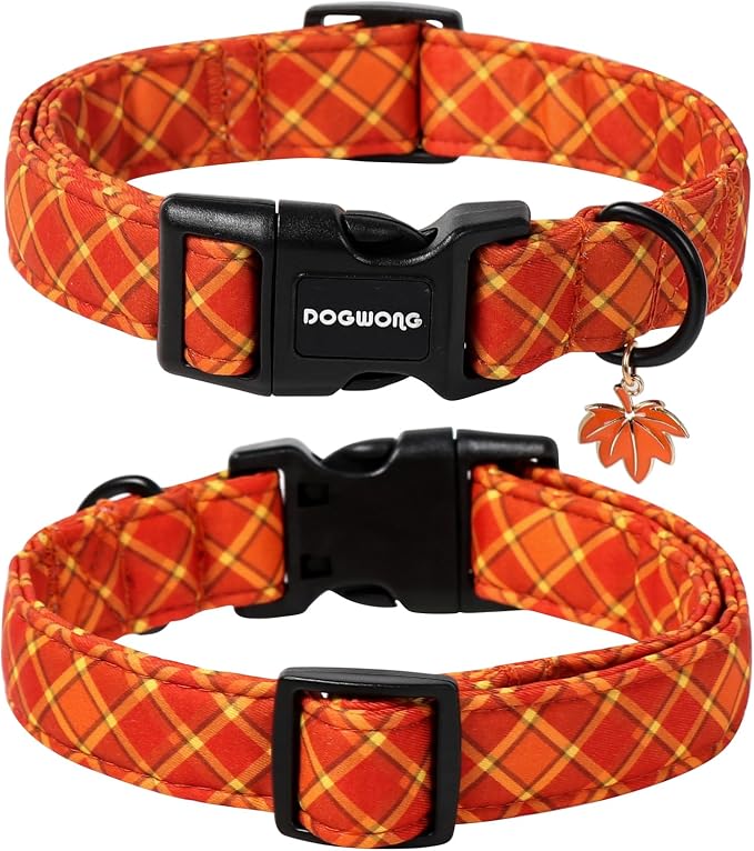 DOGWONG Fall Plaid Dog Collar, Cherkered Autumn Dog Collars, Adjustable Cute - Image 2