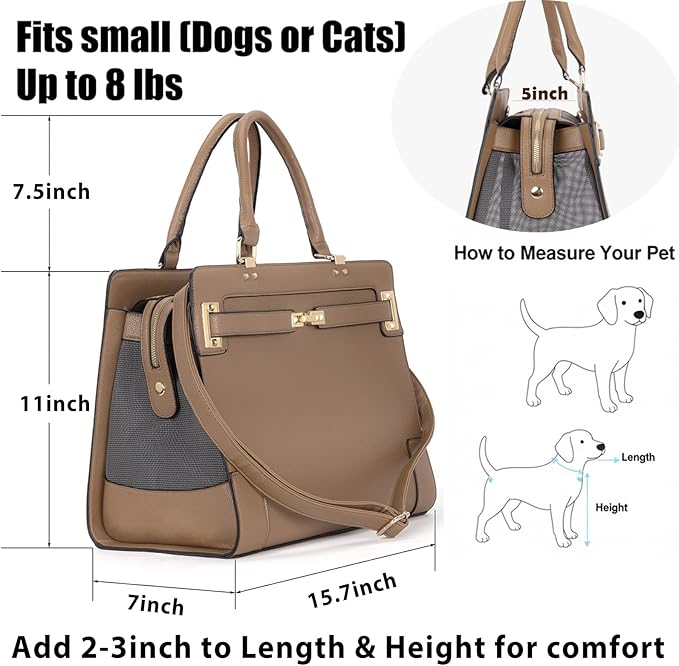 Fashion Pet Carrier Dog Cat Carrier Purse Soft-Sided Leather Handbag Pet Tote - Image 4