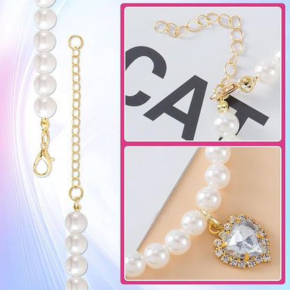 2pcs Cat Dog Pearl Collar, Small Heart Shape Rhinestone Pet Necklace, - Image 6