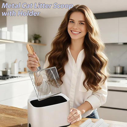 Cat Litter Scooper with Holder, Metal Cat Litter Scoop, Stainless Steel Sifting - Image 4