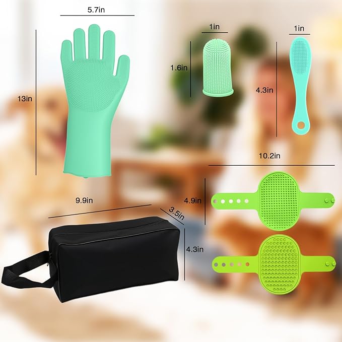 7PCS Dog Washing Gloves | Dog Bath Brush | Storage Bag | Dog Finger Toothbrush - Image 8