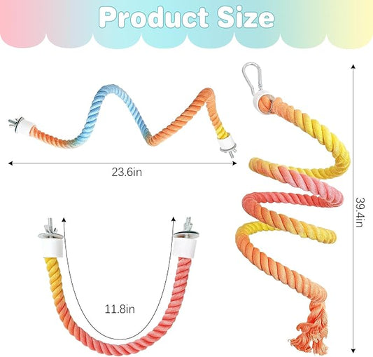 BNOSDM 3 Pcs Rope Perches for Bird Cages Gradient Sunset Color Bendable - Image 2