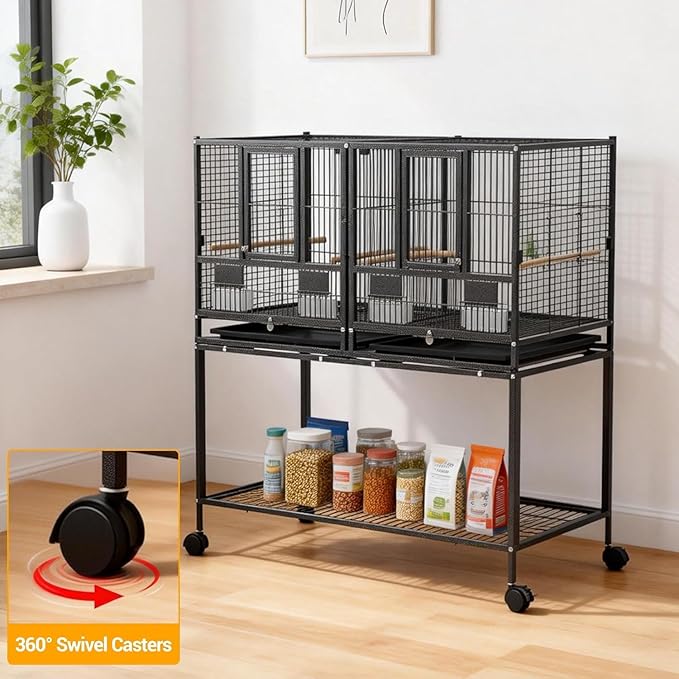 43 Inch Bird Cage with Wooden Perches, Standing Wrought Iron Birdcage with - Image 5