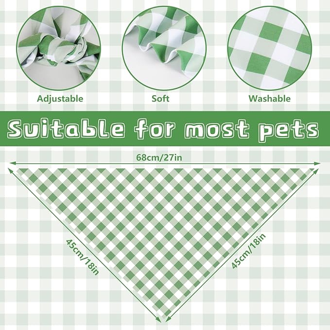 2Pcs Dog Bandanas Sage Green Plaid Triangle Pet Scarf Adjustable Puppy - Image 2