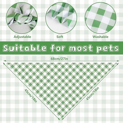 2Pcs Dog Bandanas Sage Green Plaid Triangle Pet Scarf Adjustable Puppy - Image 2