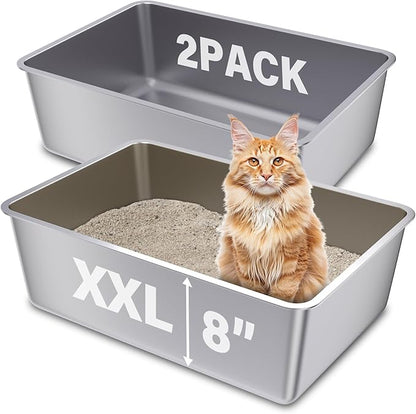 2 Pack Stainless Steel Cat Litter Box, 23.6"x15.8"x8" XXL Stainless Steel by Futam