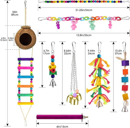 KATUMO Bird Toys, Parrot Swing Parakeet Ladder Conure Wood Perch Bird Chew Toys - Image 2