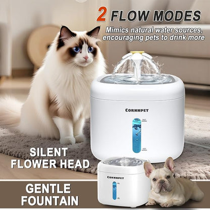 Cat Water Fountain 2.2L with 3 Filters and 1 Mat, Dual Flow Modes Dog Water - Image 2