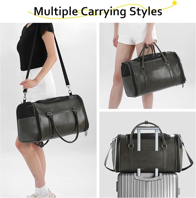 Stylish Leather Pet Carrier for Small Dogs and Cats Up to 15 lbs, Airline - Image 5