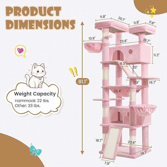 SHA CERLIN 81in Multi-Level Tall Cat Tree Tower - Image 2