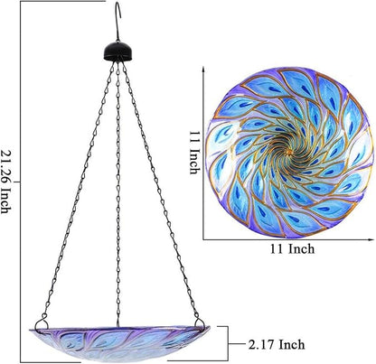 VCUTEKA Hanging Bird Baths Outdoor Glass Peacock Birdbath Birdfeeder - Image 2
