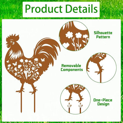 Chicken Metal Garden Stakes Yard Decor, Metal Yard Stakes Gifts - Image 3