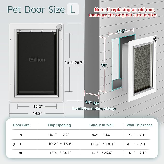 3-Flap Pet Door for Wall Dog Door for Wall Exterior, Large Doggie Door - Image 5
