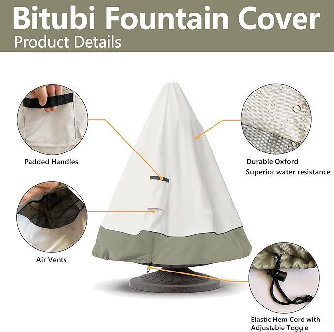 Bitubi Fountain Cover（48"x61"） 600D Oxford Cloth Garden Fountain Statue - Image 4