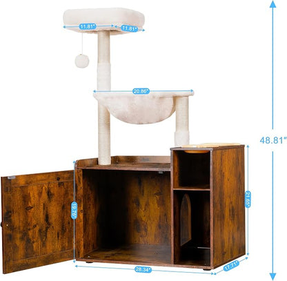 Hey-brother Cat Tree with XL Litter Box Enclosure, All-in-one Cat Tower - Image 3