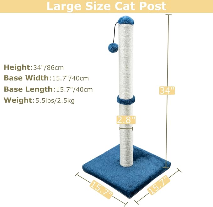 Dimaka 34" Height Tall Cat Scratching Post, Claw Scratcher - Image 2