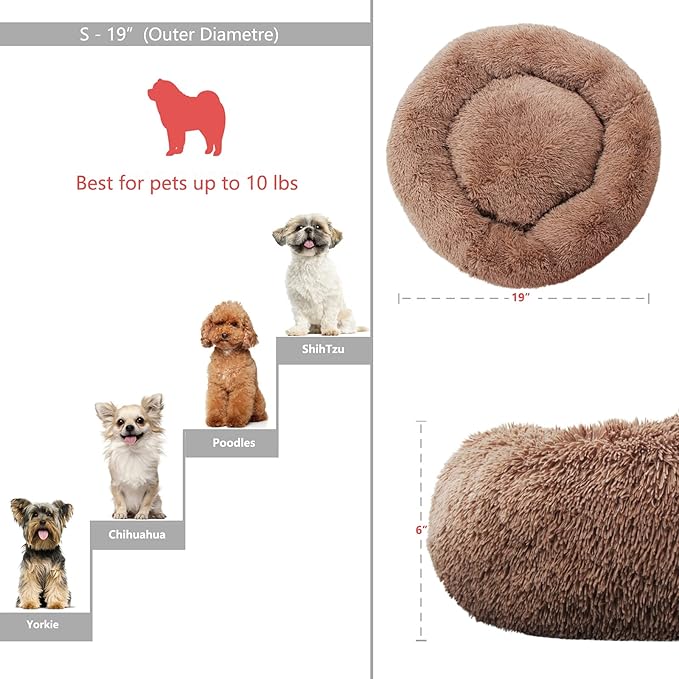 Calming Donut Dogs Beds for Small Dogs Washable, 19inch Fluffy Round Puppy Bed - Image 3