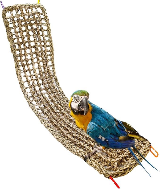 Bird Seagrass Mat 39.4×7" Natural Grass Woven Net Hammock Hanging on Parrot Cage by Hamiledyi