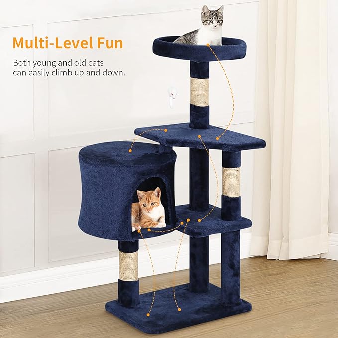BestPet | 36" Cat Tree Tower | Navy Blue | Sturdy Multi-Level Cat Tree - Image 5