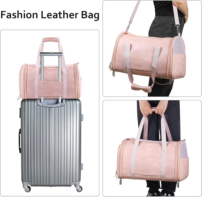 Fashion Leather Dog Carrier Cat Carrier Airline Approved Pet Carrier - Image 5