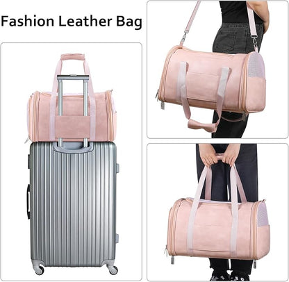 Fashion Leather Dog Carrier Cat Carrier Airline Approved Pet Carrier - Image 5