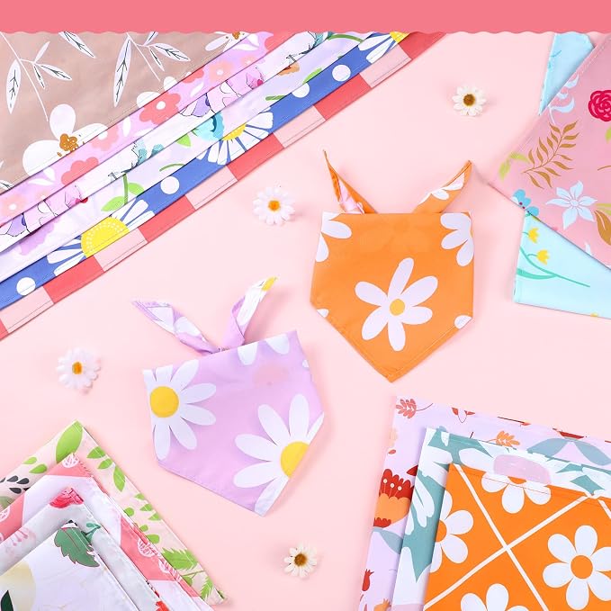 100 Pcs Spring Floral Dog Bandanas Bulk Pet Bibs Colorful Triangle Scarf Floral - Image 4