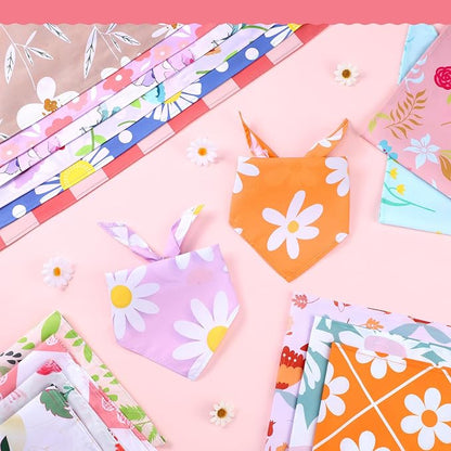 100 Pcs Spring Floral Dog Bandanas Bulk Pet Bibs Colorful Triangle Scarf Floral - Image 4