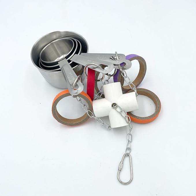 Durable Bird Parrots Pots and Bagel Toys, Pullable Stainless Steel Cup and - Image 4