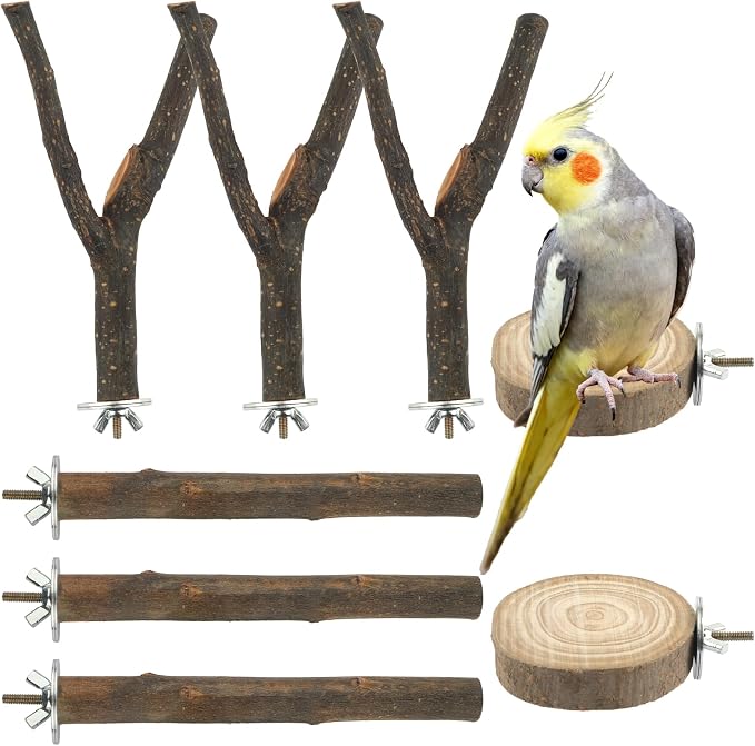 8 PCS Bird Perches for Cage, Natural Wood Parrot Perch Stand, Birds Cage by Mkobon