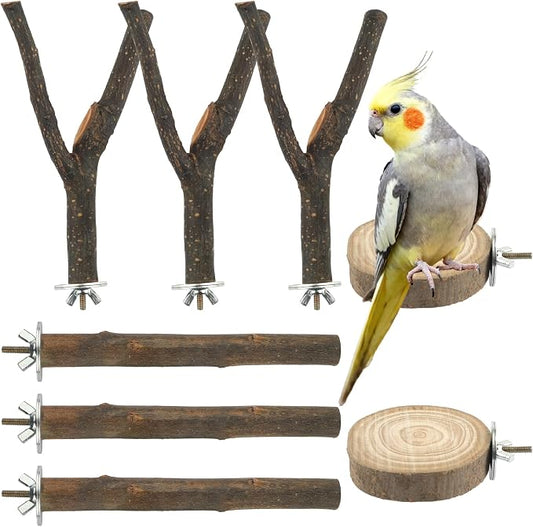 8 PCS Bird Perches for Cage, Natural Wood Parrot Perch Stand, Birds Cage by Mkobon