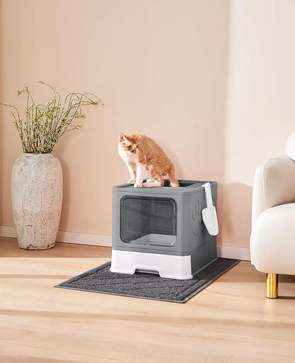 Cat Litter Box with X-Large Litter Mat and Scoop, Large Covered Litter Box with - Image 7
