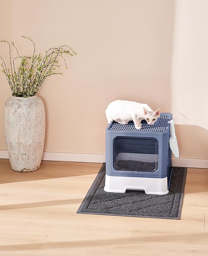 Cat Litter Box with X-Large Litter Mat and Scoop, Large Covered Litter Box with - Image 8