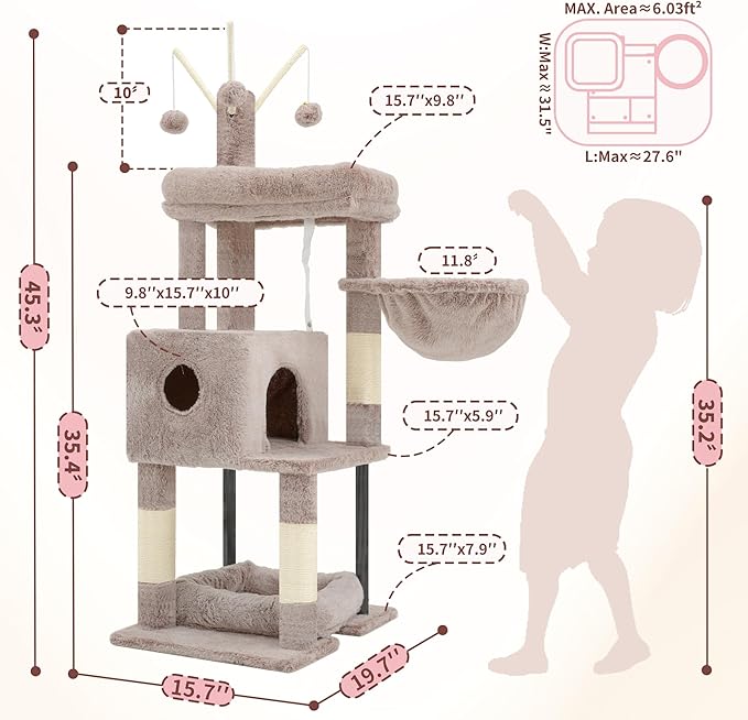 Heybly Cat Tree, 45.3-Inch Cat Tower - Image 3