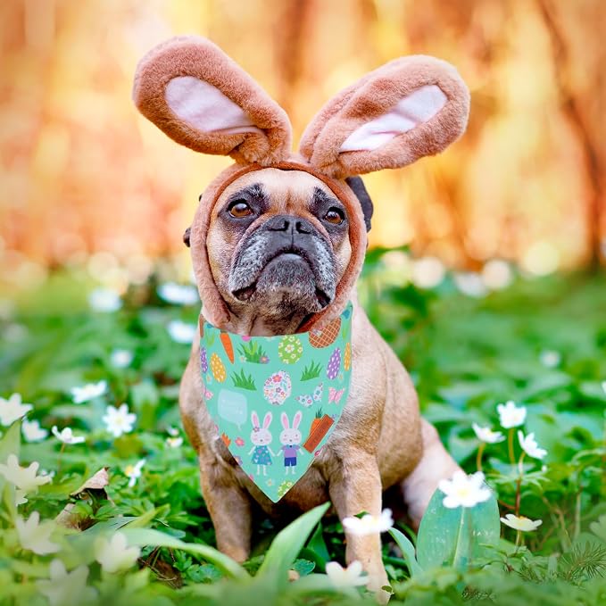 PTDECOR Easter Dog Bandana, Reversible Rabbit Easter Egg Dog Scarf - Image 3