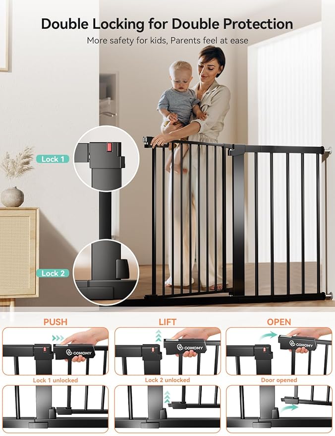 COMOMY 30" Tall Baby Gate for Stairs Doorways, Fits Openings 29.5" to 46" Wide - Image 3