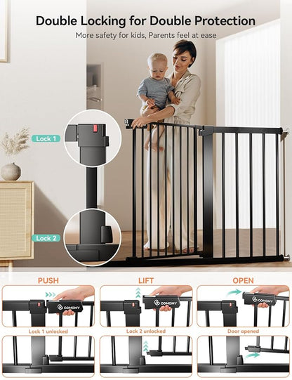COMOMY 30" Tall Baby Gate for Stairs Doorways, Fits Openings 29.5" to 46" Wide - Image 3