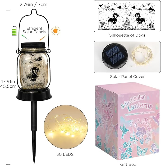kyoryuger Dachshund Gifts for Women Dachshund Solar Lantern Outdoor Waterproof - Image 4