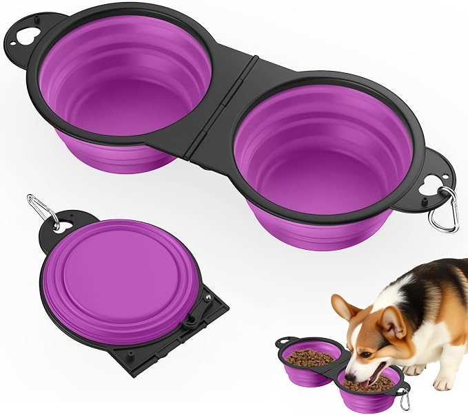Pawaboo 2-in-1 Collapsible Dog Bowls, Dual Puppy Food and Water Bowls, 180° by Pawaboo