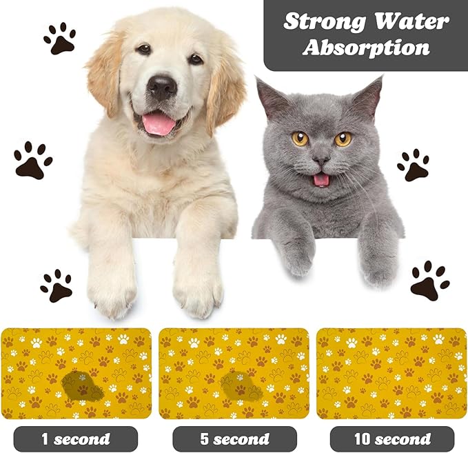 Dog Food Mat, Absorbent Water Bowl Mats Cat Pet Feeding Placemats Yellow 16 * - Image 2