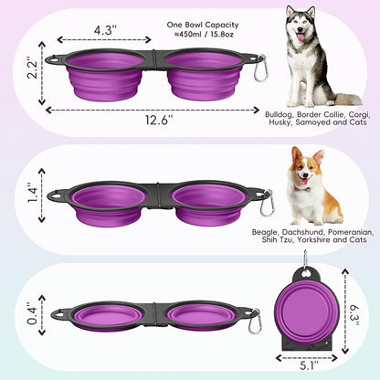 Pawaboo 2-in-1 Collapsible Dog Bowls, Dual Puppy Food and Water Bowls, 180° - Image 2