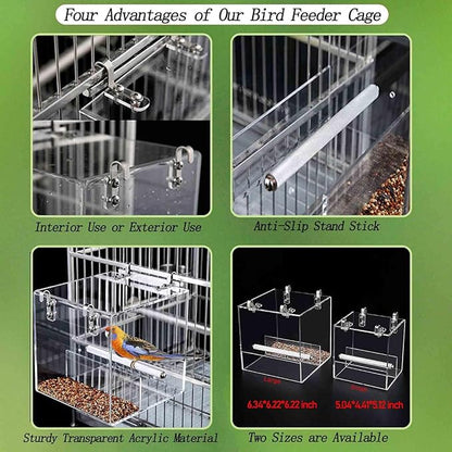 No Mess Bird Feeder for Cage, Automatic Acrylic Bird Feeder Seed Catcher Tray - Image 3