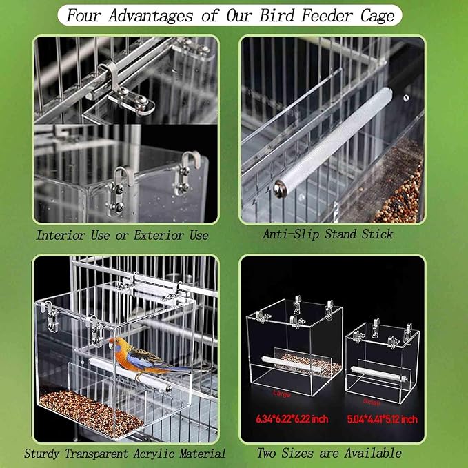 No Mess Bird Feeder for Cage, Automatic Acrylic No Mess Bird Feeder Cage for - Image 3