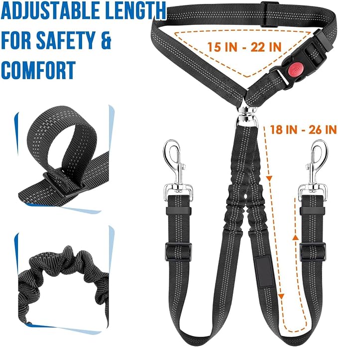 Dog Seat Belt for Car, Dual Pet Vehicle Headrest Restraint Safety Seatbelt - Image 3