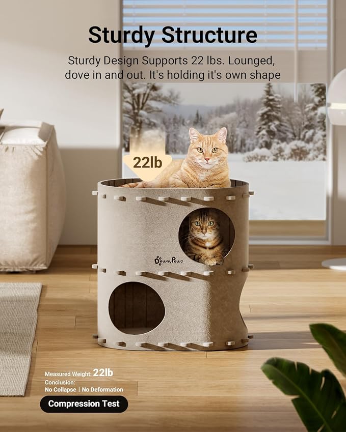 DownyPaws Cat House for Indoor Cats, 2-Storey Foldable Cat Bed Cave, Felt Cats - Image 5