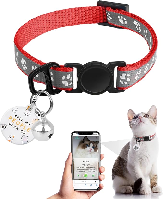 Cat Collar Breakaway with QR Code Name Tag, Reflective Kitten Collars with Bell by FURRIGO