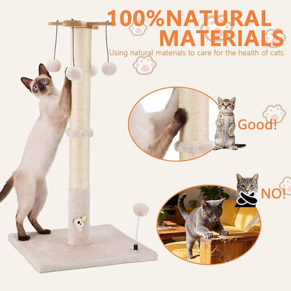 PAWSFANS Cat Scratching Post for Indoor Cats and Kittens, 30inches Tall Sisal - Image 5